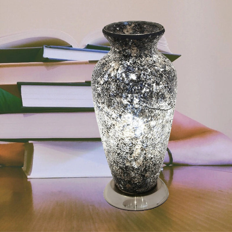 Black Crackle Glass Mosaic Vase 38cm | Vintage Retro