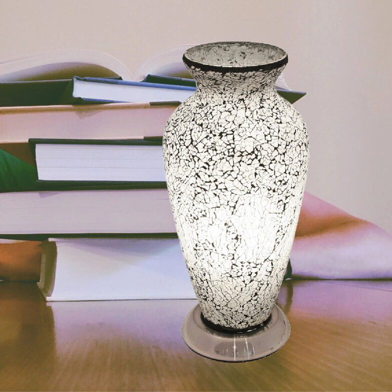 White Crackle Glass Mosaic Vase 38cm | Vintage Retro