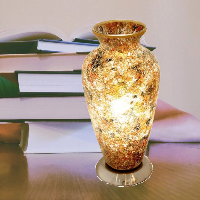 Yellow Crackle Glass Mosaic Vase 38cm | Vintage Retro