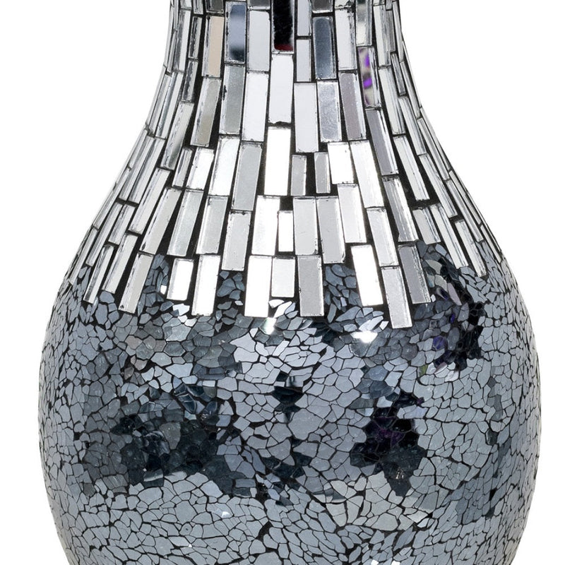 Black Art Deco Mirror Glass Mosaic Vase 35cm | Vintage Retro