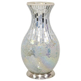 Pearl White Art Deco Mirrored Mosaic Glass Vintage Vase Table Lamp 35cm