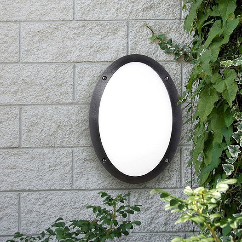 Black Outdoor Coastal Oval Bulkhead Wall Light