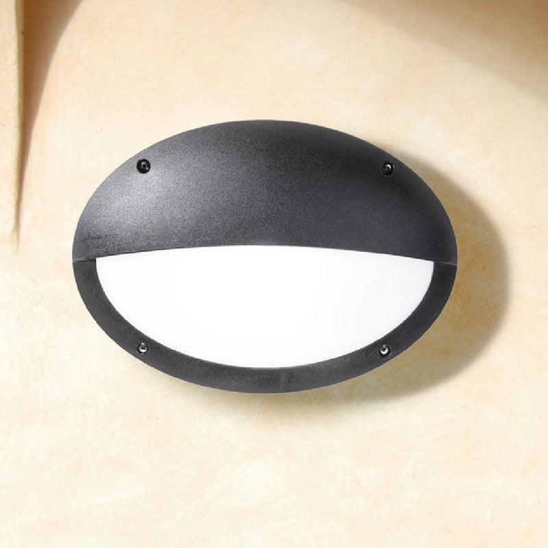 Black Outdoor Coastal Oval Horizontal Eyelid Bulkhead Wall Light