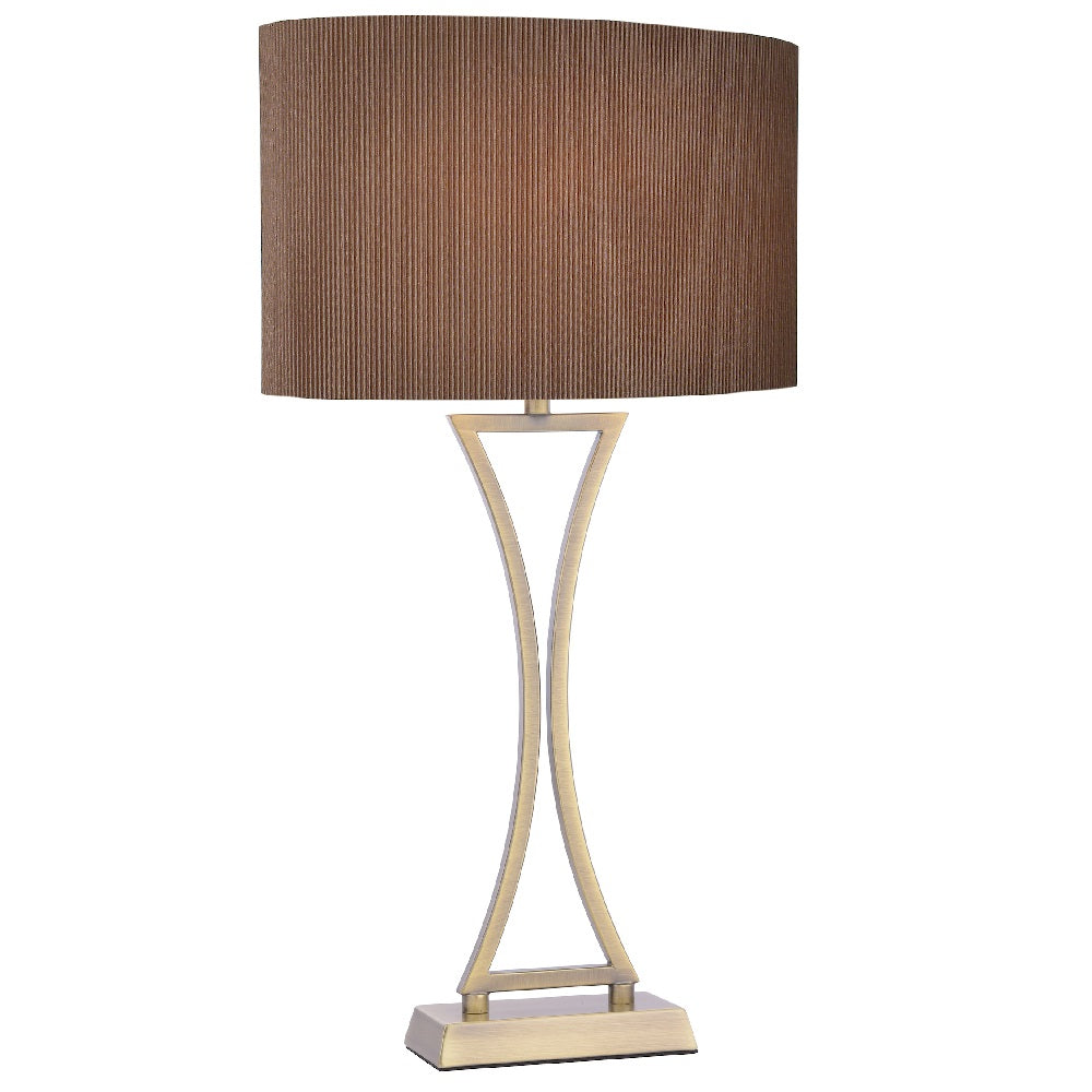 Antique Brass Modern Concave Table Lamp with Brown Oval Shade