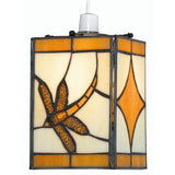 Oaks OT 27 AM Amber Dragonfly Tiffany Glass Vintage Non Electric Square Pendant 15cm