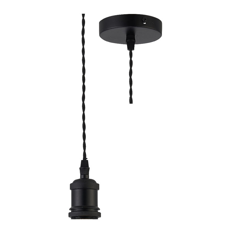 Matt Black Vintage Fabric Twisted Cable Flex Suspension Ceiling Rose Pendant