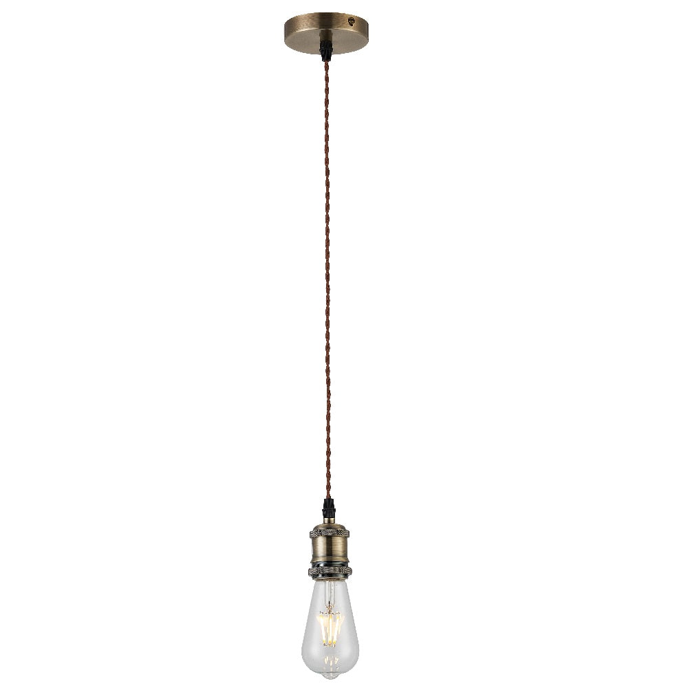 Antique Brass Vintage Retro Twisted Cable Ceiling Flex Lamp Holder