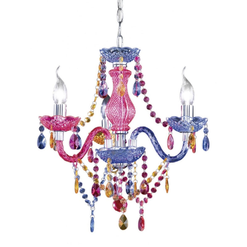 Chrome & Multicolour Crystal Traditional 3 Lamp Pendant Light