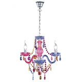 Chrome & Multi Coloured Glass Traditional 3 Lamp Chandelier