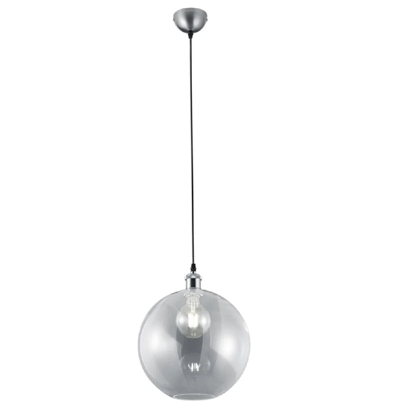 Satin Chrome & Clear Glass Industrial Style Pendant Light 300mm