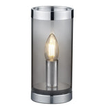Chrome & Smoked Glass Vintage Cylindrical Table Lamp 22cm