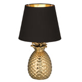 Gold Ceramic Pineapple Retro Table Lamp with Black Shade 35cm