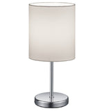 Chrome Modern Stem Slimline Table Lamp with White Drum Shade 28cm