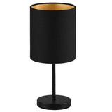 Matt Black Modern Stem Slimline Table Lamp with Drum Shade 28cm