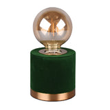 Green Velvet Suede & Brushed Gold Vintage Cylindrical Table Lamp 11cm