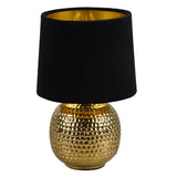 Gold Ceramic Hammered Globe Table Lamp with Black Velvet Shade