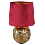 Gold Ceramic Hammered Globe Table Lamp with Red Velvet Shade