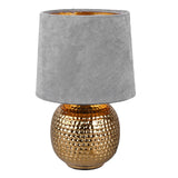 Britalia BR50821011 Gold Ceramic Hammered Globe Table Lamp with Grey Velvet Shade 26cm