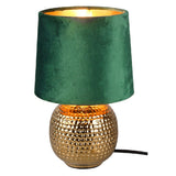 Britalia BR50821015 Gold Ceramic Hammered Globe Table Lamp with Green Velvet Shade 26cm