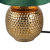 Britalia BR50821015 Gold Ceramic Hammered Globe Table Lamp with Green Velvet Shade 26cm