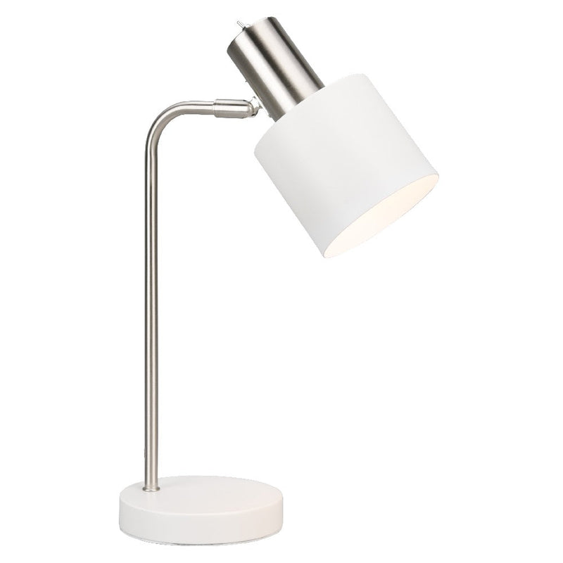 Matt White & Chrome Vintage Adjustable Metal Desk Table Lamp