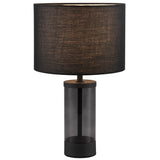 Matt Black & Smoked Glass Vintage Cylinder Table Lamp with Black Shade 33cm