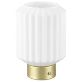 LED Matt Brass & White Ripple Glass USB Rechargeable Touch Table Lamp 19cm