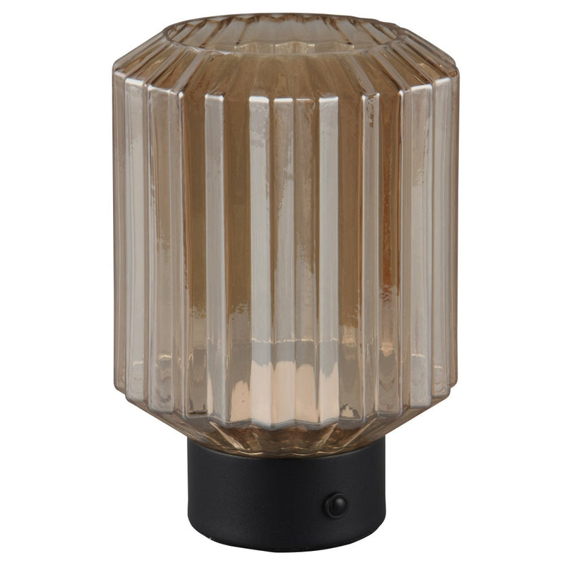LED Matt Black & Amber Ripple Glass USB Rechargeable Touch Table Lamp 19cm