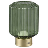 LED Matt Brass & Green Ripple Glass USB Rechargeable Touch Table Lamp 19cm