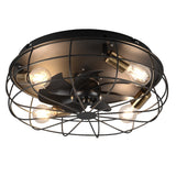 Matt Black & Brass Vintage Cage 4 Lamp Remote Ceiling Fan