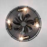 Black & Brass Vintage Round 48cm Ceiling Fan Light