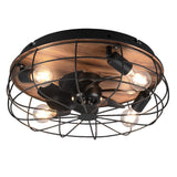 Britalia BR61105032 Matt Black & Wood Effect Vintage Cage 4 Lamp Remote Ceiling Fan 48cm