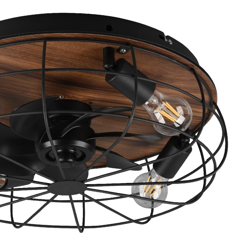 Matt Black & Wood Vintage Ceiling Fan