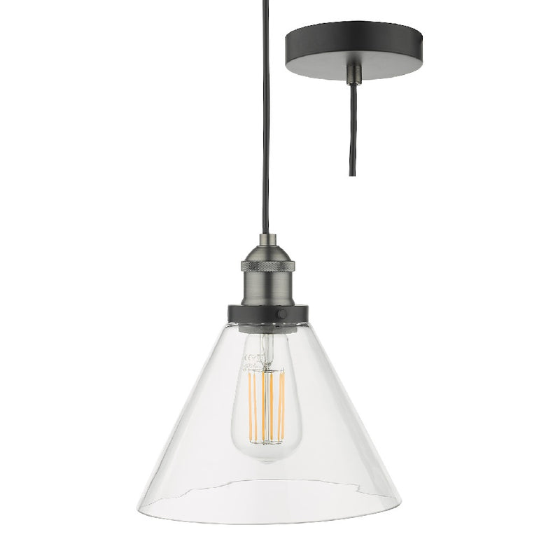 Antique Nickel & Clear Pyramid Glass Vintage Pendant Light 23cm