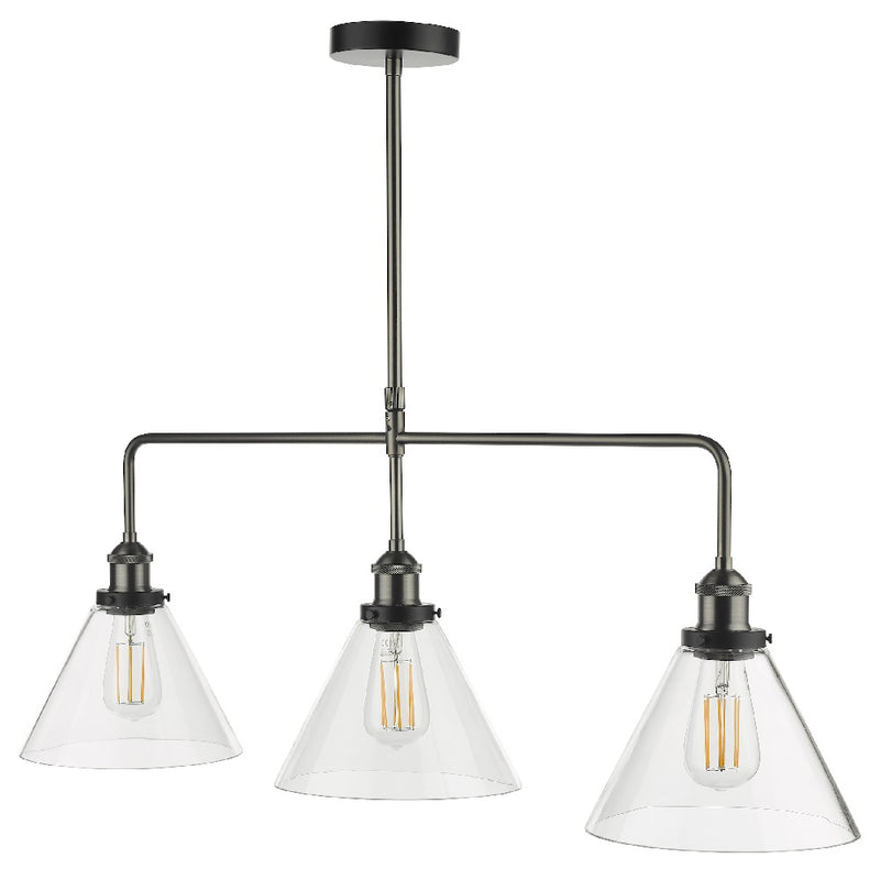 Antique Nickel & Clear Pyramid Glass Vintage 3 Lamp Bar Pendant Light