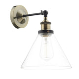 DAR RAY0775 Ray Antique Brass 1 Lamp Vintage Wall Light with Clear Glass Shade