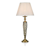 Antique Brass Open Metalwork Table Lamp with Cream Shade