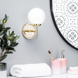 Brass & Opal White Round Shade Bath Room Wall Light