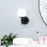 Black & Opal White Round Shade Bath Room Wall Light