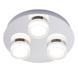 LED Polished Chrome Bathroom Modern 3 Lamp Round Flush 25cm IP44