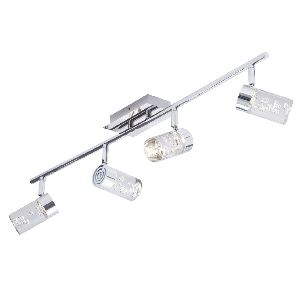 LED Polished Chrome & Bubble Shade Bathroom 4 Lamp Bar Spotlight IP44