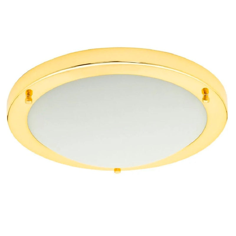 Polished Brass & Opal Glass Bathroom Round Flush 31cm