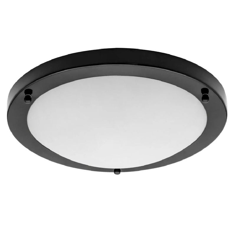 Matt Black & Opal Glass Bathroom Round Flush 31cm