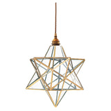 Antique Brass & Clear Glass Panel Star Pendant