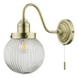 Antique Brass & Ribbed Glass Vintage Globe Wall Light 