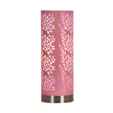 Pale PInk & Antique Brass Floral Etch Cylindrical Touch Table Lamp