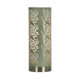 Sage Green & Brushed Brass Floral Etch Cylindrical Touch Table Lamp