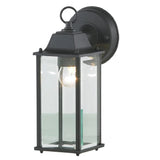 Britalia BRZN-20955-BLK Black & Clear Glass Panel Outdoor Vintage Down Lantern Wall Light 29cm