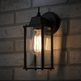 Black Outdoor Vintage Retro Wall Light with Clear Glass Panels