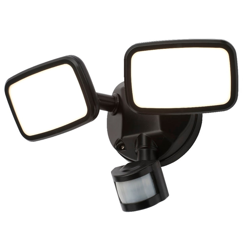 LED Black Outdoor Modern Security Twin Head Flood Light with PIR